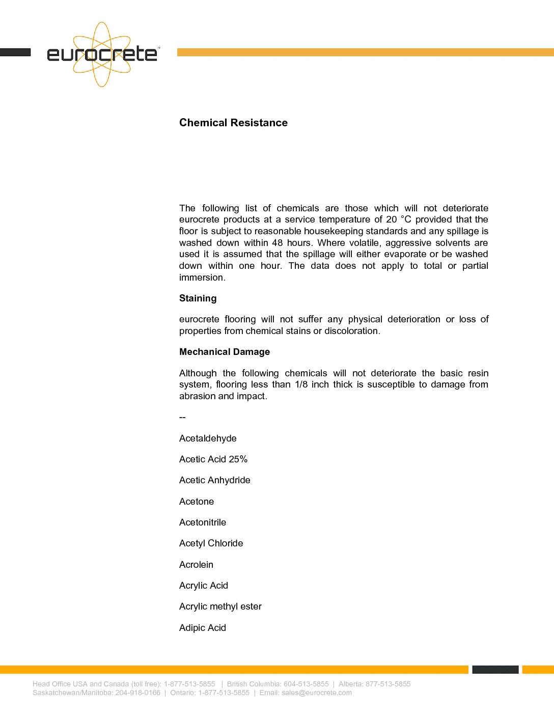 eurocrete Chemical Resistance Chart 2018